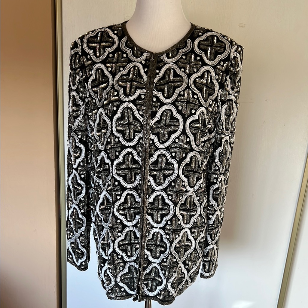 Elegant Black And White Embellished Jacket